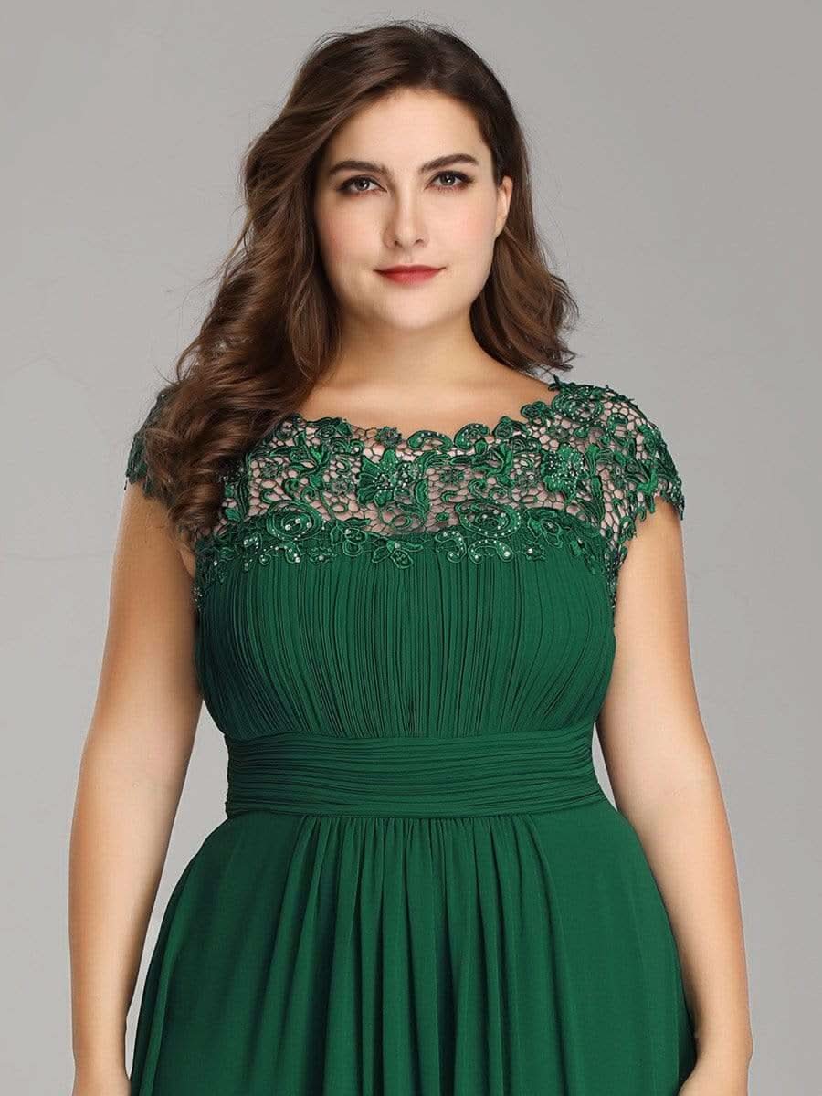 Color=Dunkel Gruen | Plus Size Damen Lace Kurzarme Chiffon Lange Abendkleider 09993-Dunkel Gruen 4
