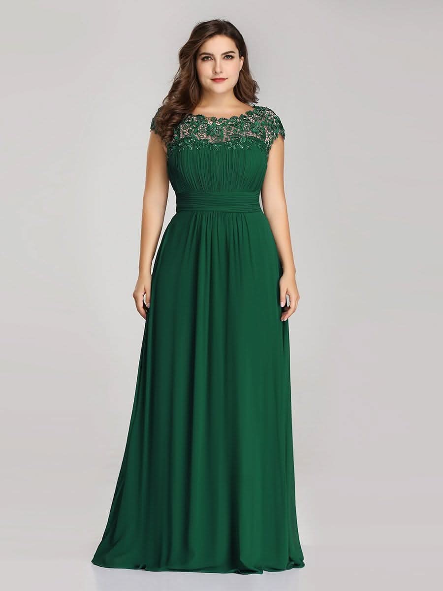 Kurzarm Lange Maxikleid Hochzeitsgast mit Offenem Rücken #Farbe_Dunkel Gruen