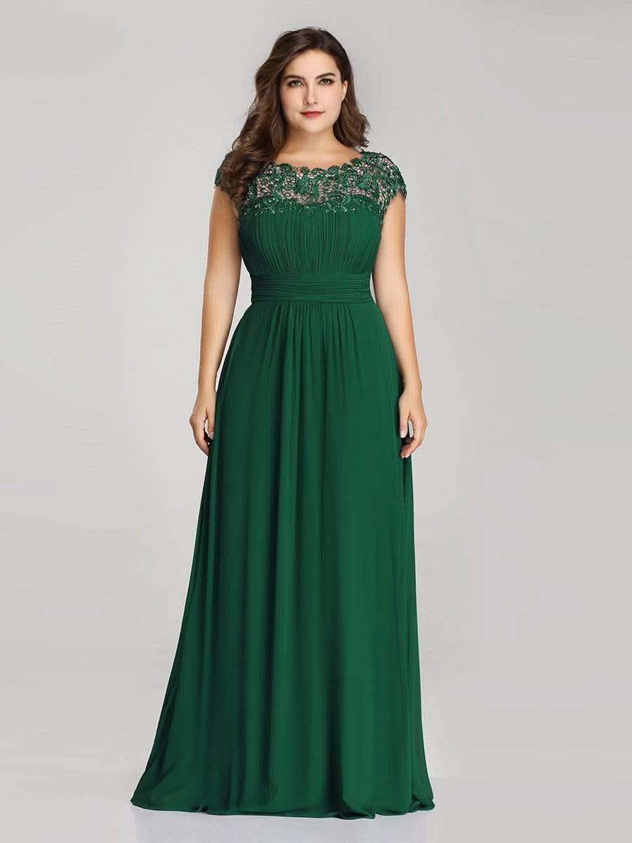 Rundhals A-Linie Midikleid Hochzeitsgast Große Größen #Farbe_Dunkel Gruen