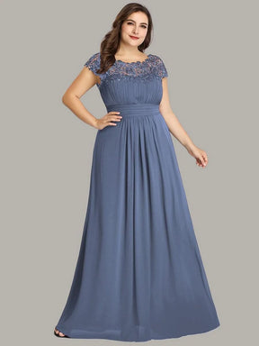 Größe Nach Maß Damen Kurzarm Spitze&Chiffon Lange Abendkleider mit offenem Rücken 09996