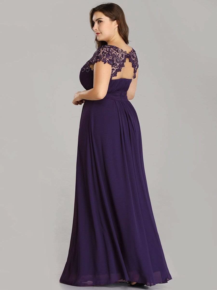 Color=Dunkel Violett | Plus Size Damen Lace Kurzarme Chiffon Lange Abendkleider 09993-Dunkel Violett 2