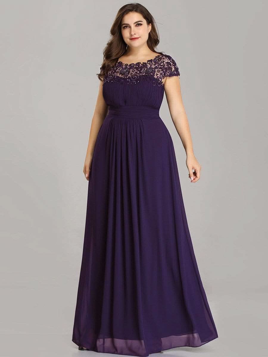 Rundhals A-Linie Midikleid Hochzeitsgast Große Größen #Farbe_Dunkel Violett