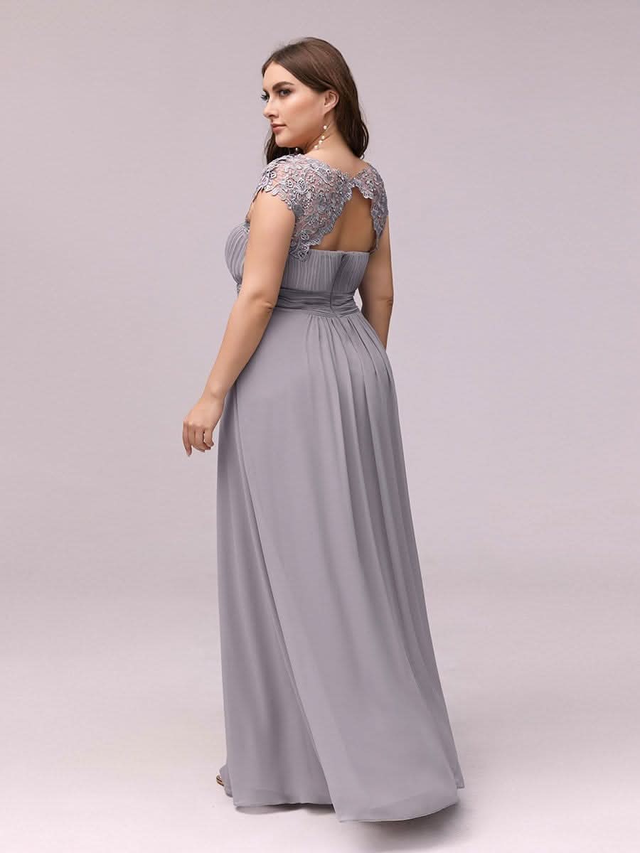Kurzarm Lange Maxikleid Hochzeitsgast mit Offenem Rücken #Farbe_Grau