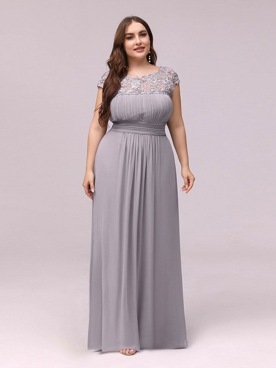 Kurzarm Lange Maxikleid Hochzeitsgast mit Offenem Rücken #Farbe_Grau