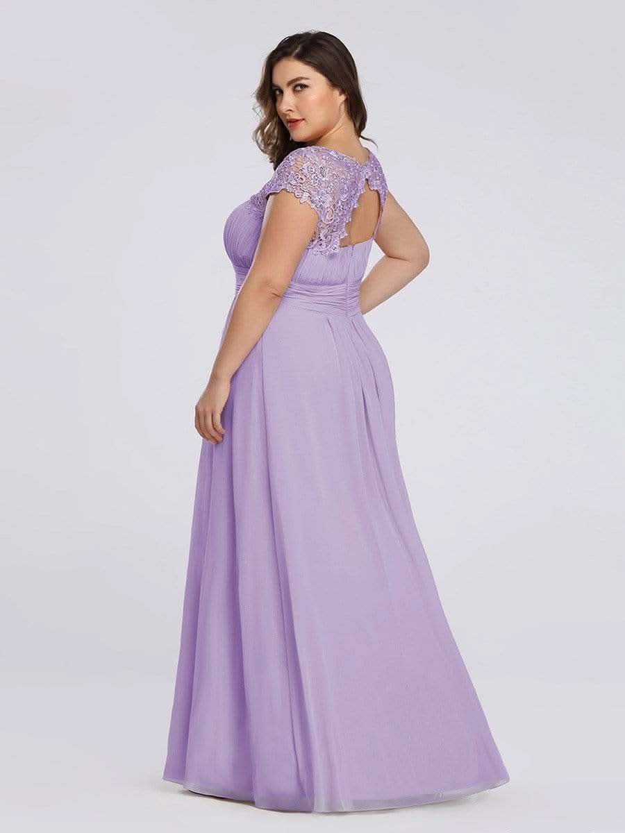 Damen Kurzarm Spitze&Chiffon Lange Abendkleider mit offenem Rücken 09996 #farbe_Violett