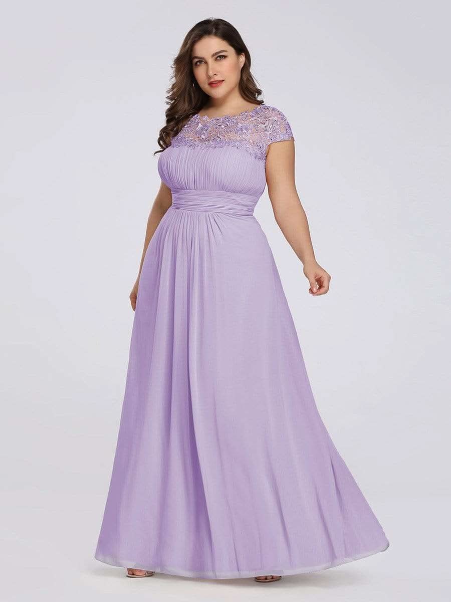Color=Violett | Damen Lace Rueckseite Offen Kurzarme Chiffon Lange Abendkleider 09993-Violett 5