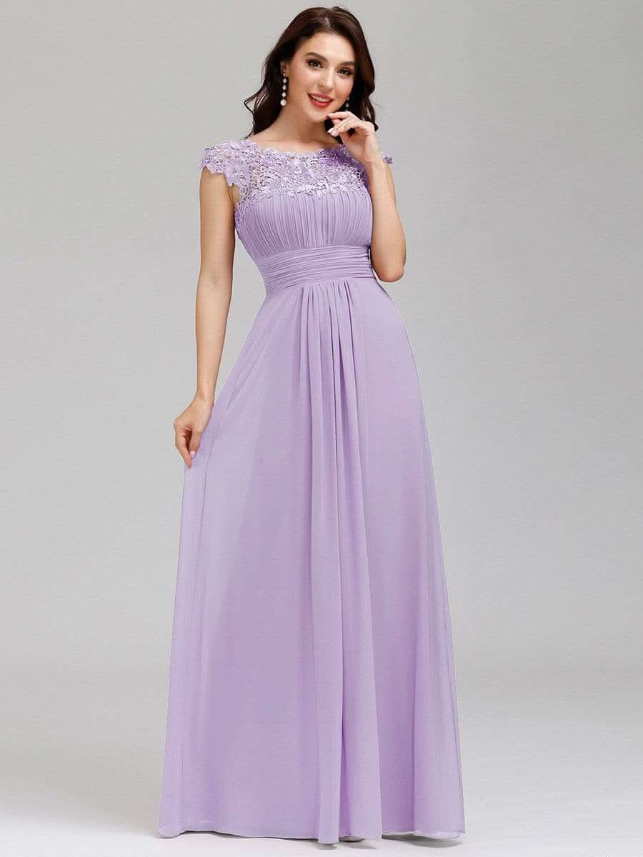 Color=Violett | Damen Lace Rueckseite Offen Kurzarme Chiffon Lange Abendkleider 09993-Violett 3