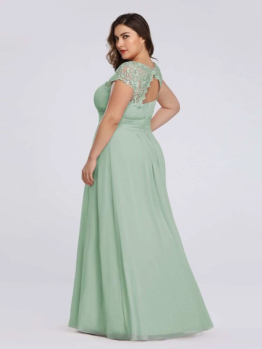 Color=Mint Gruen | Plus Size Damen Lace Kurzarme Chiffon Lange Abendkleider 09993-Mint Gruen 2
