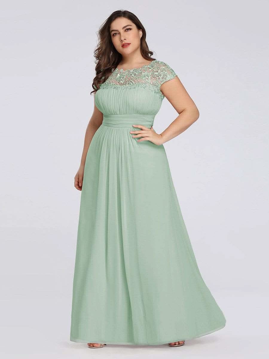 Color=Mint Gruen | Damen Lace Rueckseite Offen Kurzarme Chiffon Lange Abendkleider 09993-Mint Gruen 5