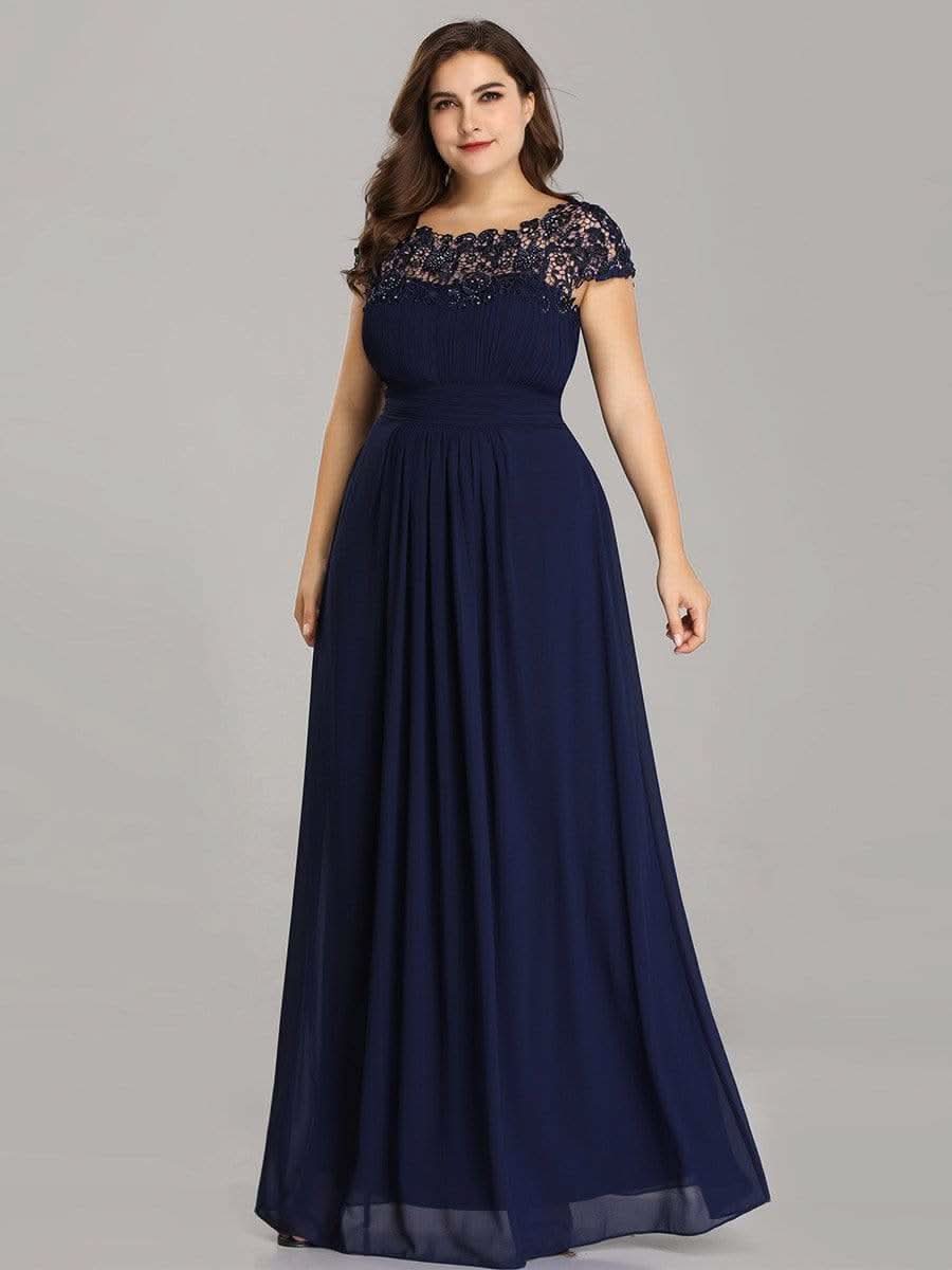 Rundhals A-Linie Midikleid Hochzeitsgast Große Größen #Farbe_Navy Blau