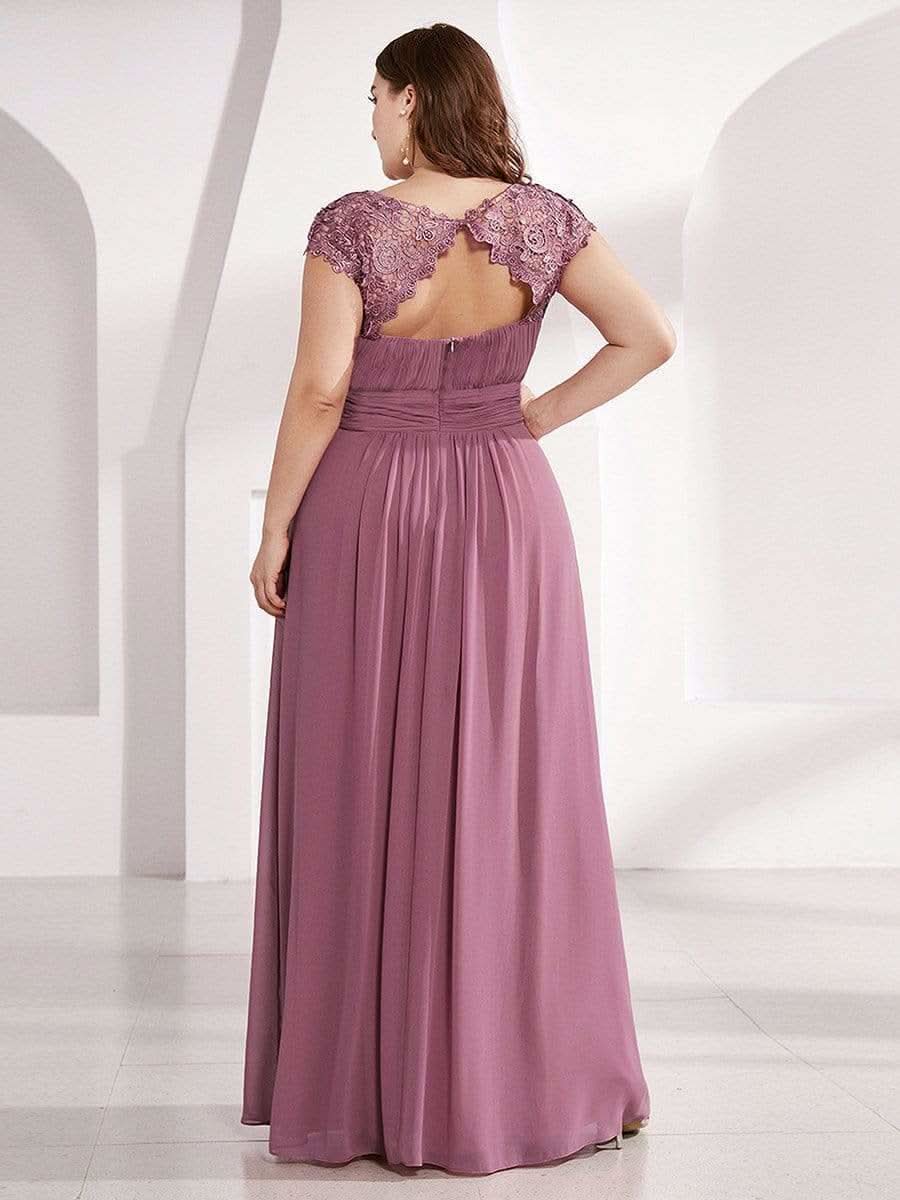 Color=Orchid | Plus Size Damen Lace Kurzarme Chiffon Lange Abendkleider 09993-Orchid 2