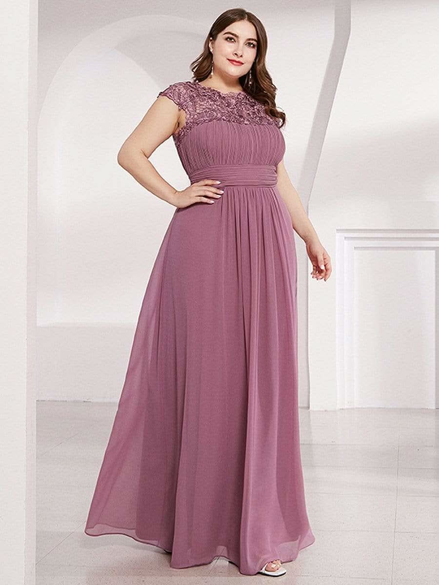 Color=Orchid | Plus Size Damen Lace Kurzarme Chiffon Lange Abendkleider 09993-Orchid 3