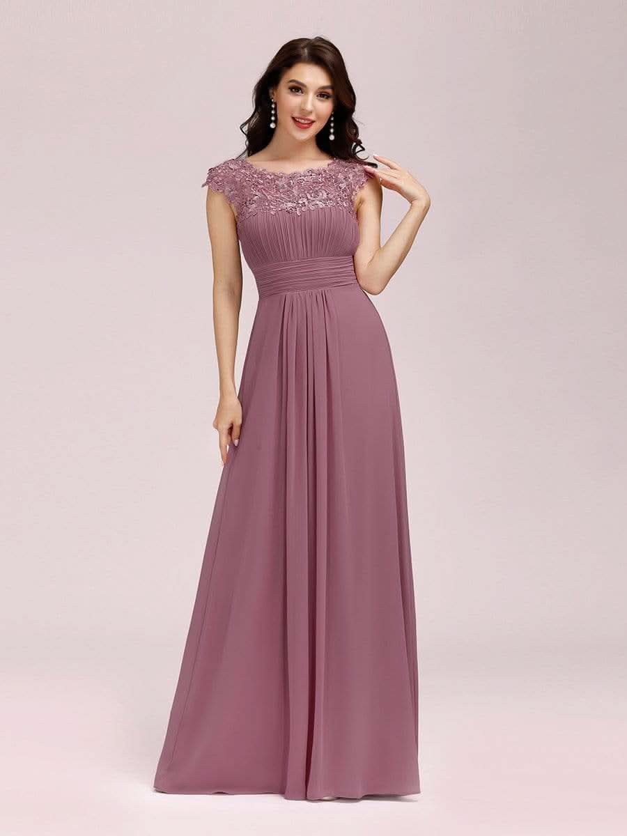 Color=Orchid | Damen Lace Rueckseite Offen Kurzarme Chiffon Lange Abendkleider 09993-Orchid 3