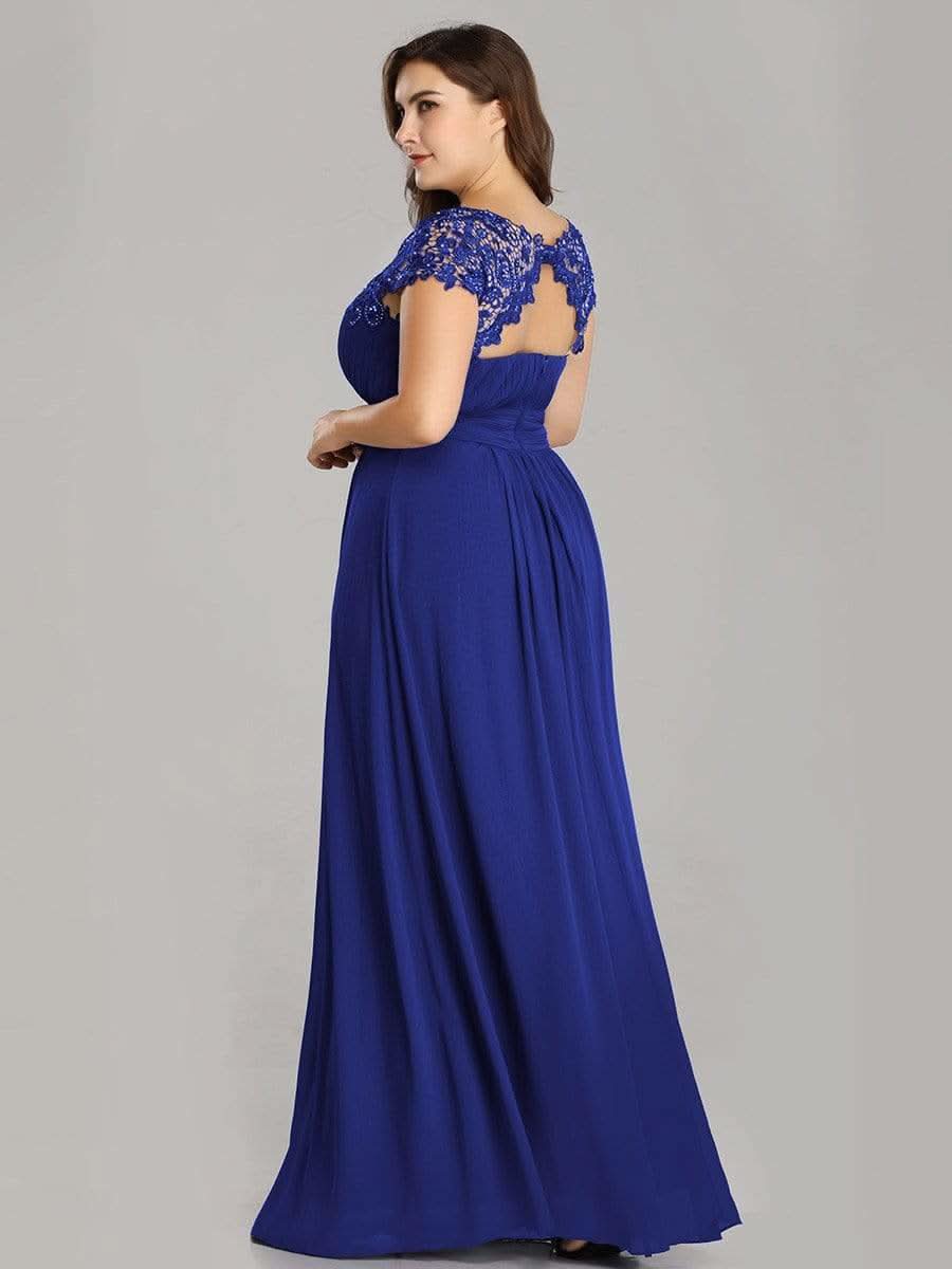 Rundhals A-Linie Midikleid Hochzeitsgast Große Größen #Farbe_Saphirblau
