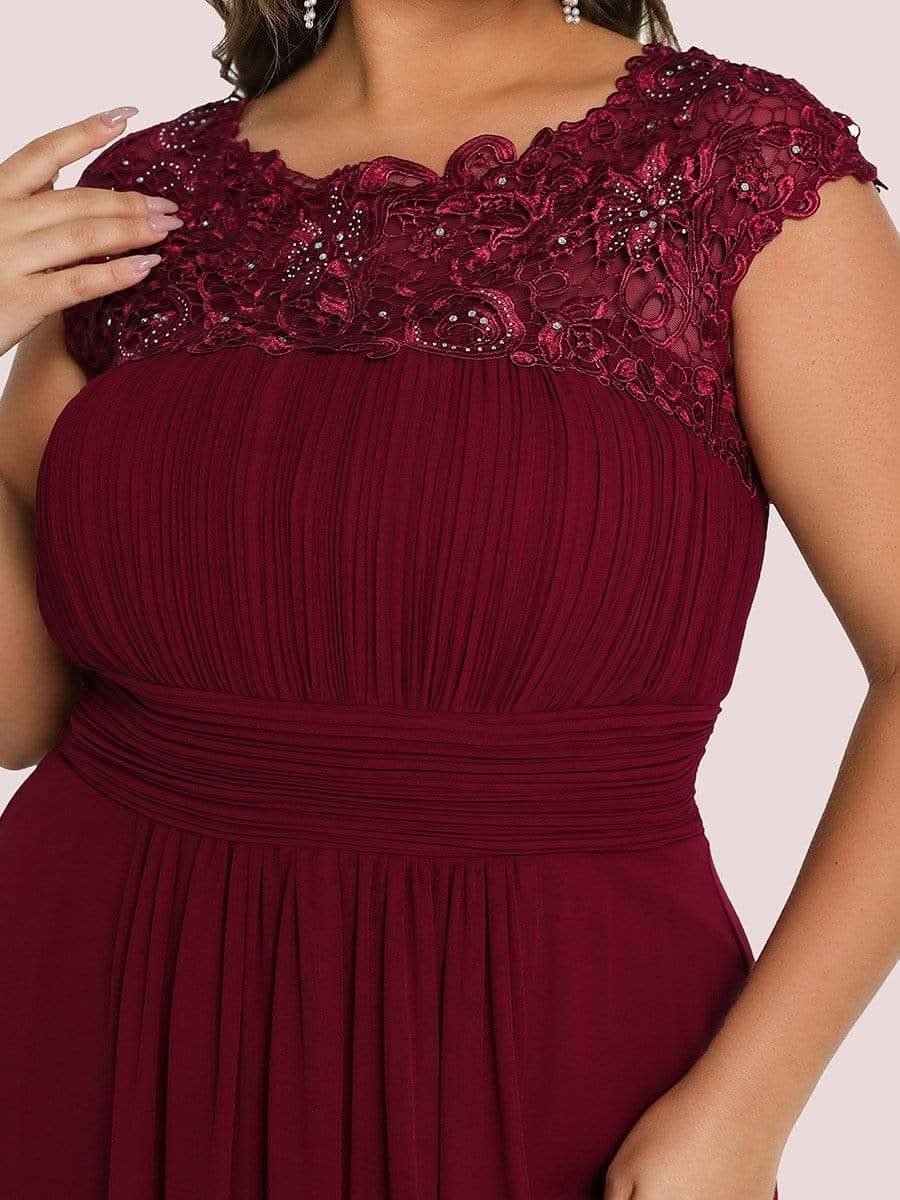 Color=Burgundy | Plus Size Damen Lace Kurzarme Chiffon Lange Abendkleider 09993-Burgundy 4