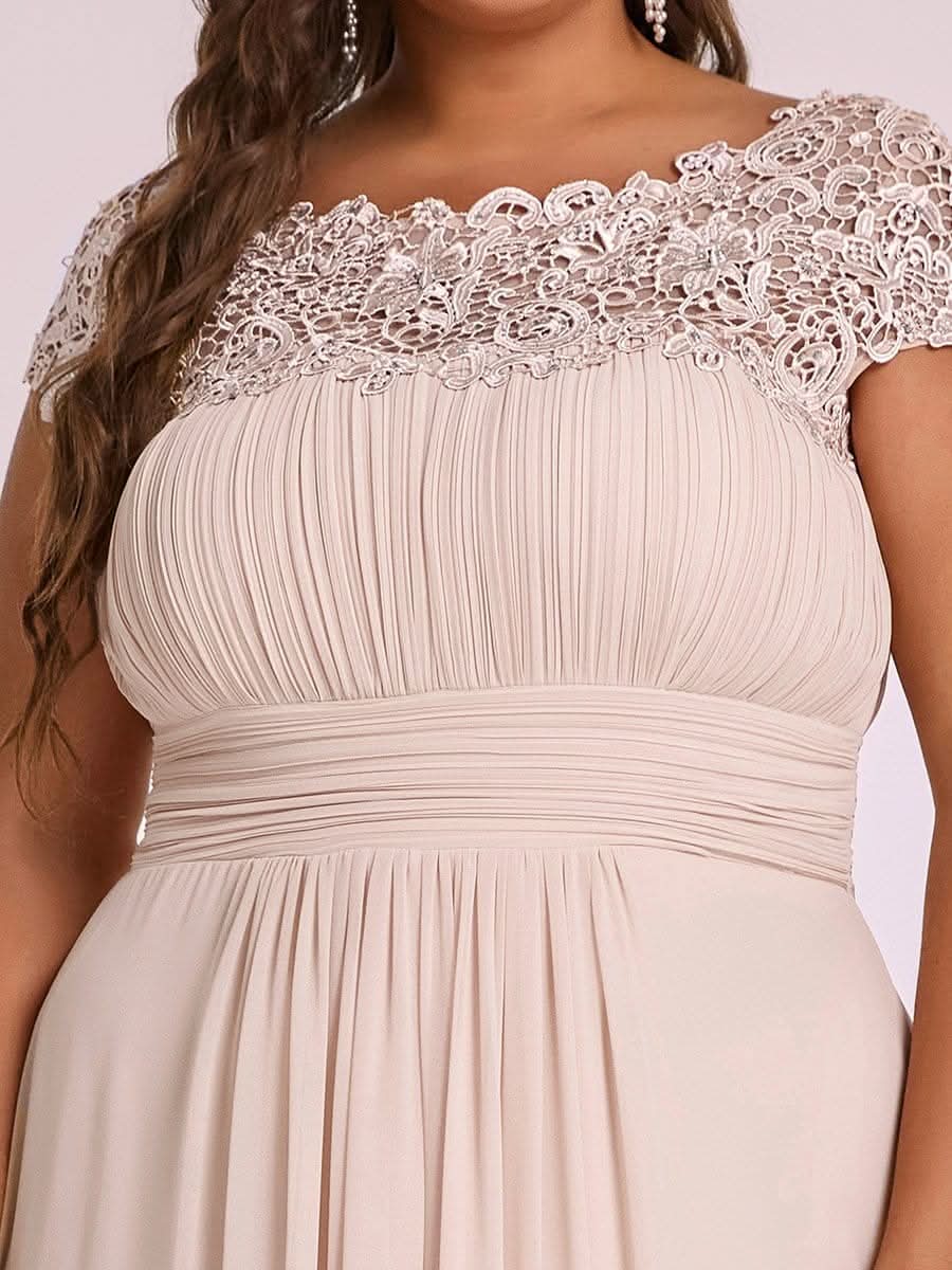 Color=Blush | Plus Size Damen Lace Kurzarme Chiffon Lange Abendkleider 09993-Blush 5