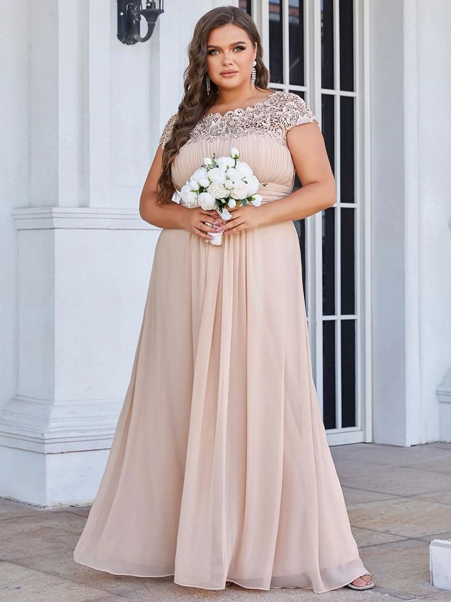 Rundhals A-Linie Midikleid Hochzeitsgast Große Größen #Farbe_Blush