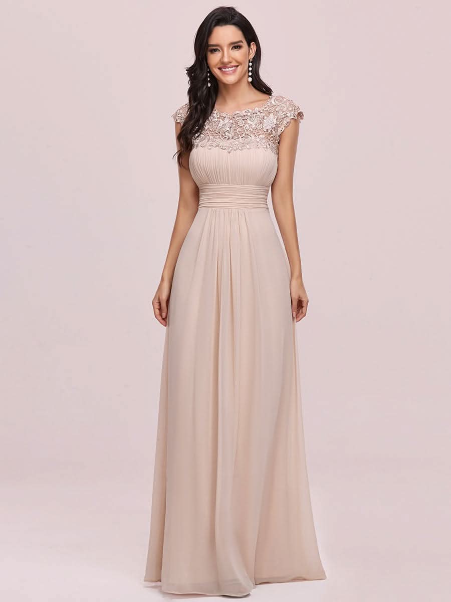 Color=Rosa | Damen Lace Rueckseite Offen Kurzarme Chiffon Lange Abendkleider 09993-Rosa 1