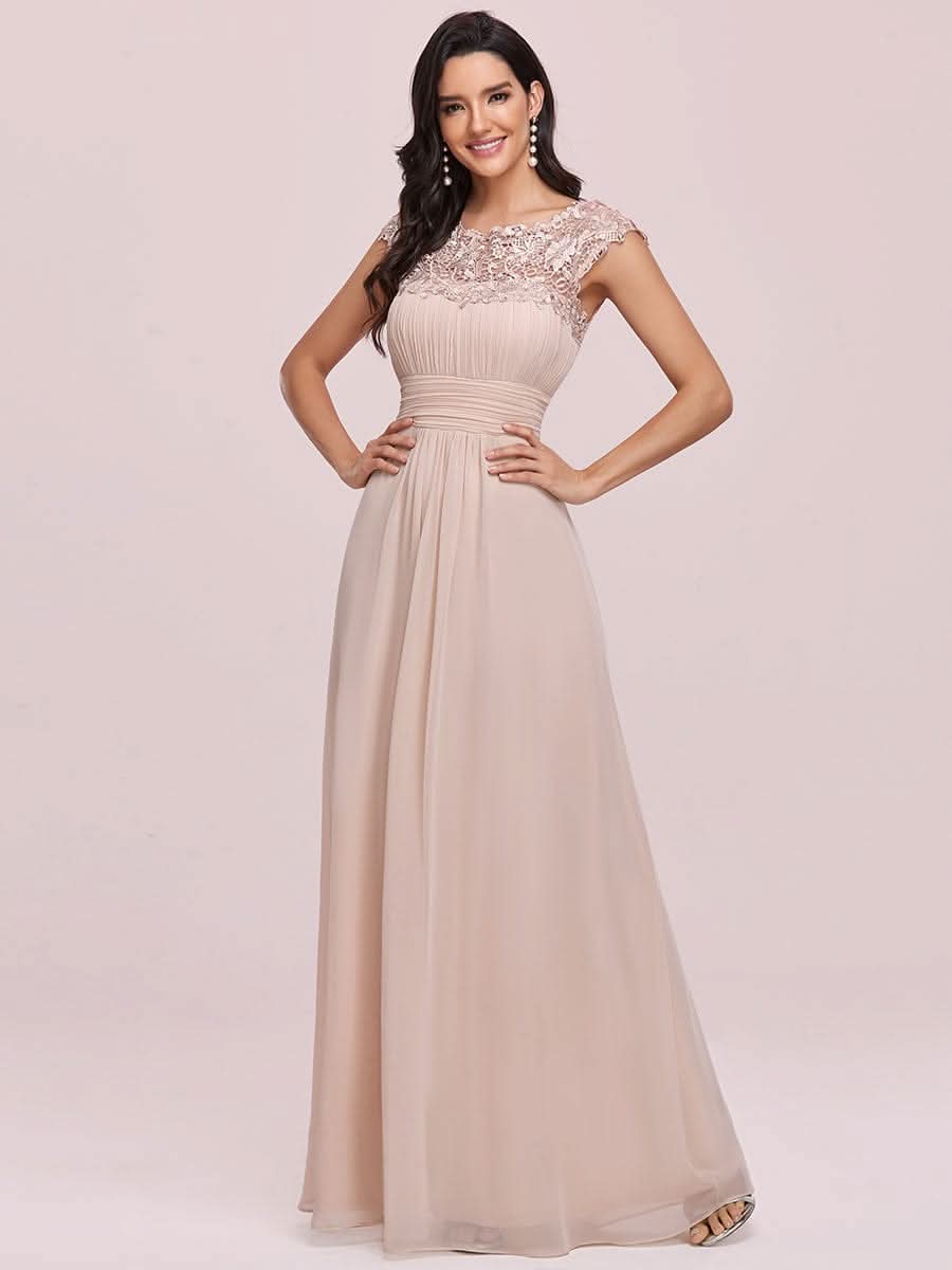 Color=Rosa | Damen Lace Rueckseite Offen Kurzarme Chiffon Lange Abendkleider 09993-Rosa 4
