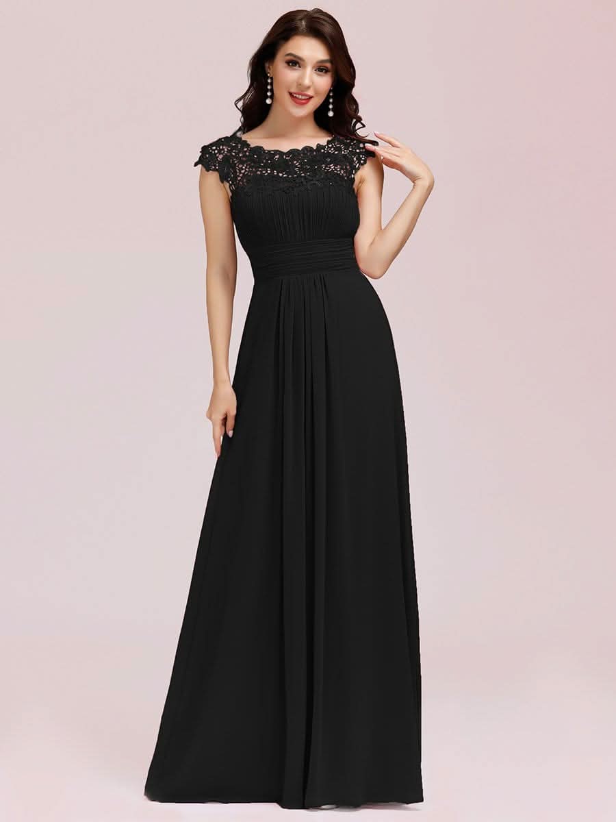 Kurzarm Lange Maxikleid Hochzeitsgast mit Offenem Rücken #Farbe_Schwarz