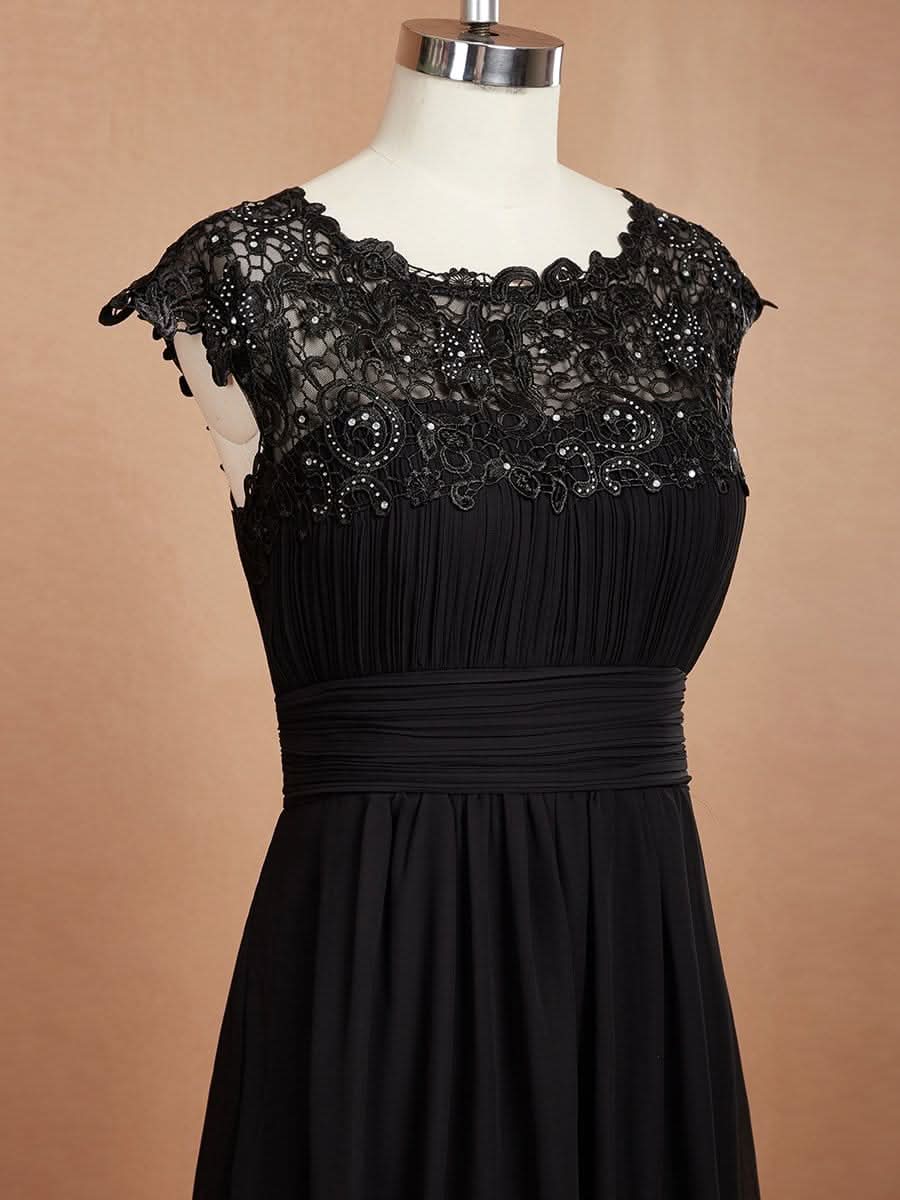 Kurzarm Lange Maxikleid Hochzeitsgast mit Offenem Rücken #Farbe_Schwarz
