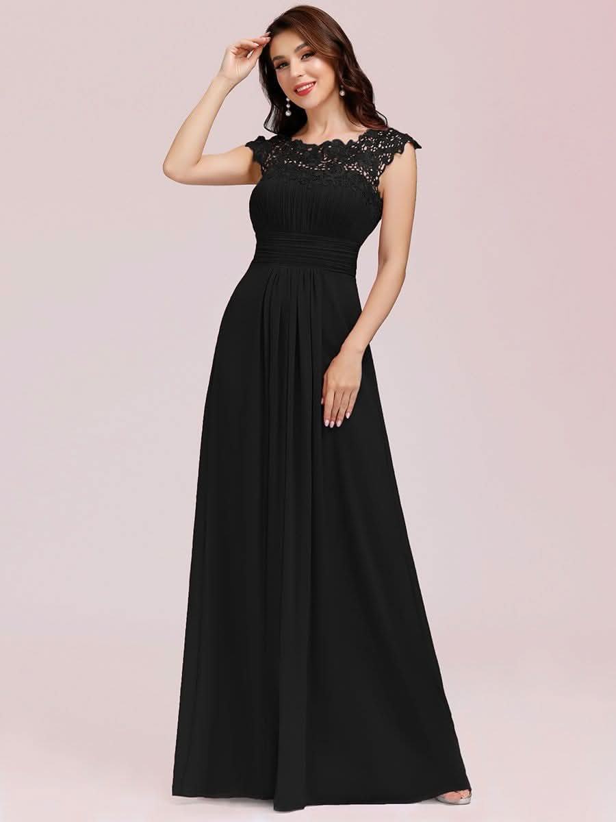 Kurzarm Lange Maxikleid Hochzeitsgast mit Offenem Rücken #Farbe_Schwarz