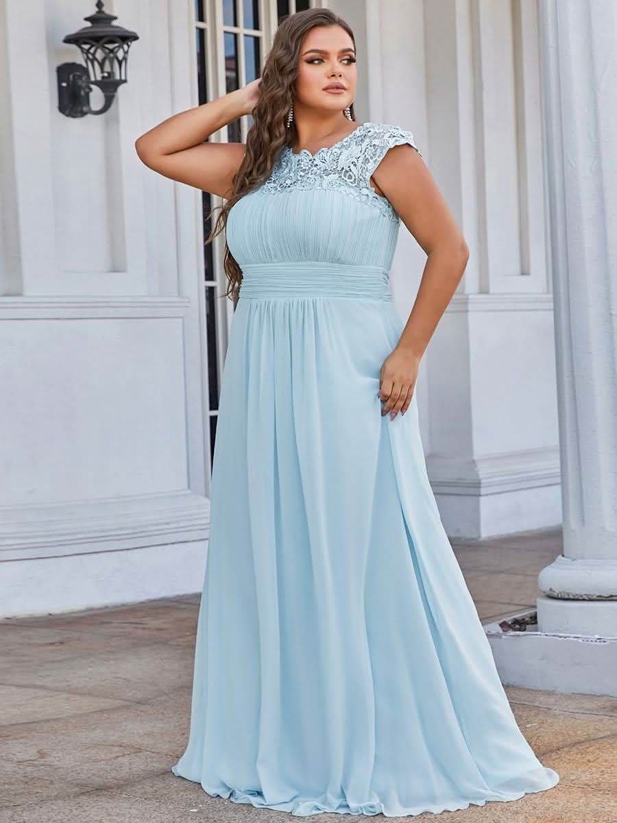 Rundhals A-Linie Midikleid Hochzeitsgast Große Größen #Farbe_Blau