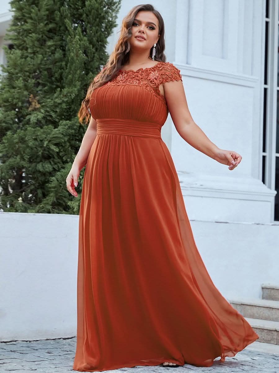 Rundhals A-Linie Midikleid Hochzeitsgast Große Größen #Farbe_Gebrannte Orange