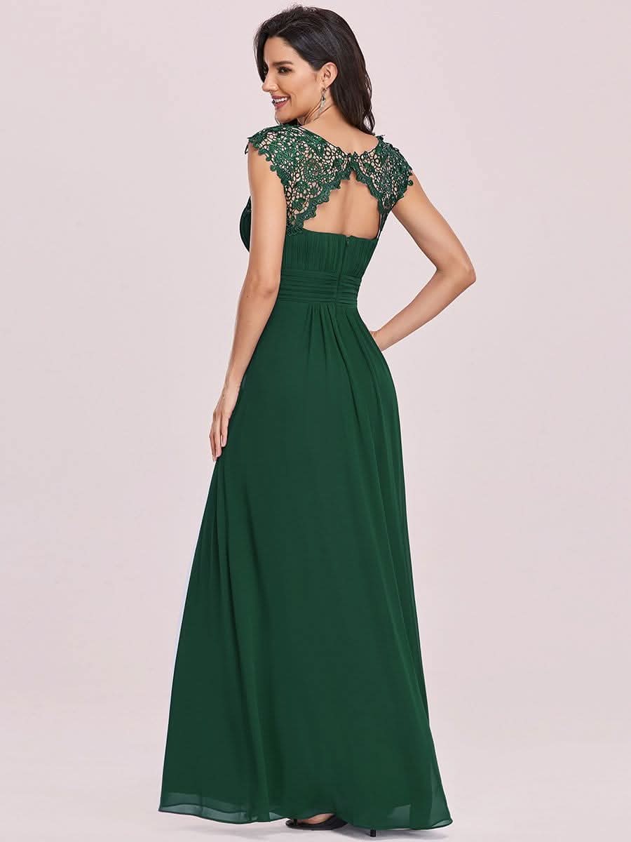Kurzarm Lange Maxikleid Hochzeitsgast mit Offenem Rücken #Farbe_Dunkel Gruen
