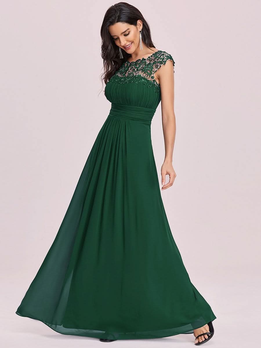 Kurzarm Lange Maxikleid Hochzeitsgast mit Offenem Rücken #Farbe_Dunkel Gruen