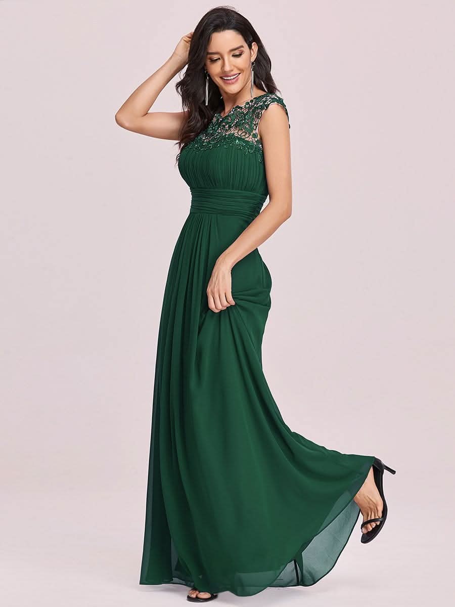 Kurzarm Lange Maxikleid Hochzeitsgast mit Offenem Rücken #Farbe_Dunkel Gruen
