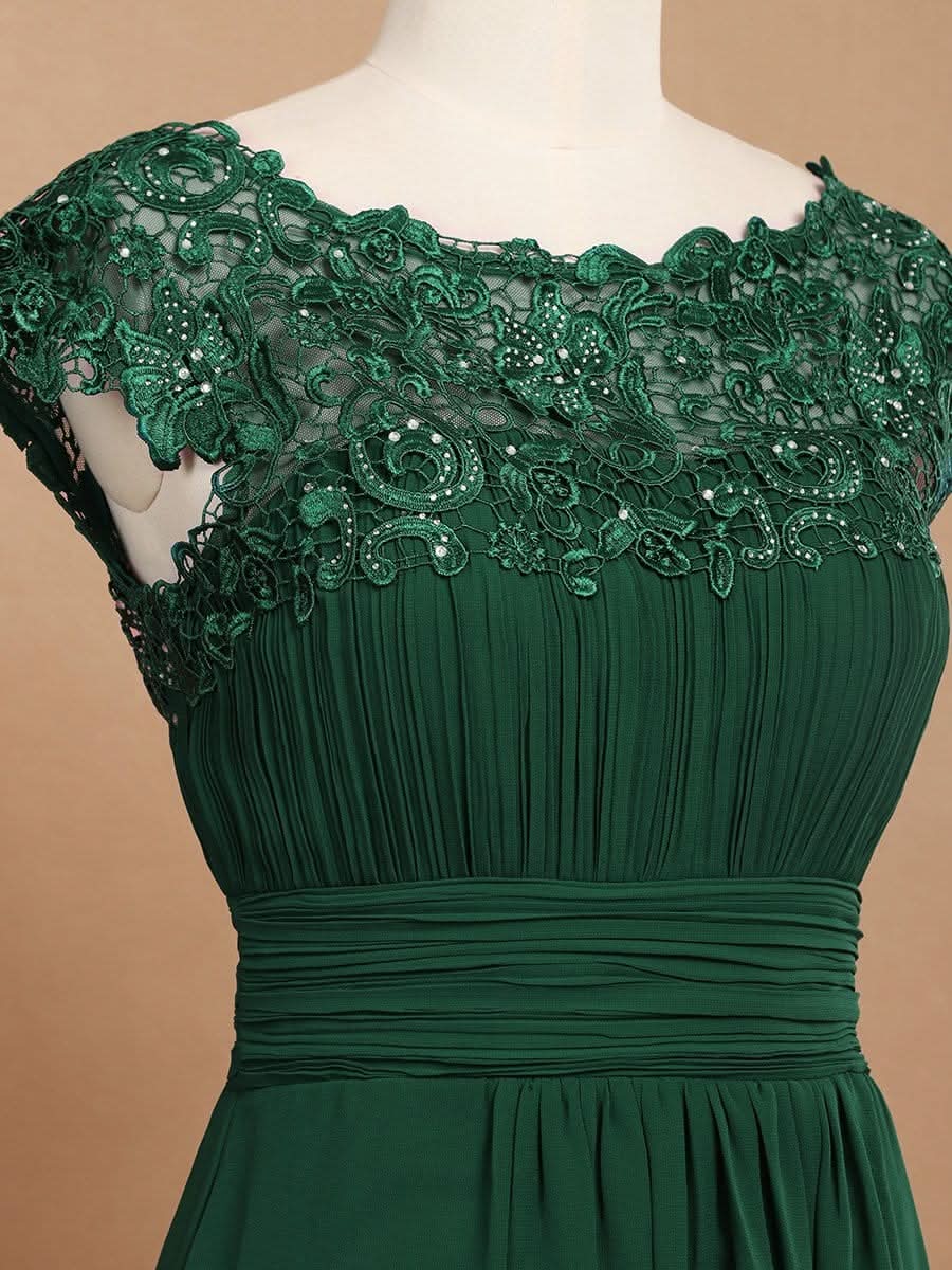 Kurzarm Lange Maxikleid Hochzeitsgast mit Offenem Rücken #Farbe_Dunkel Gruen