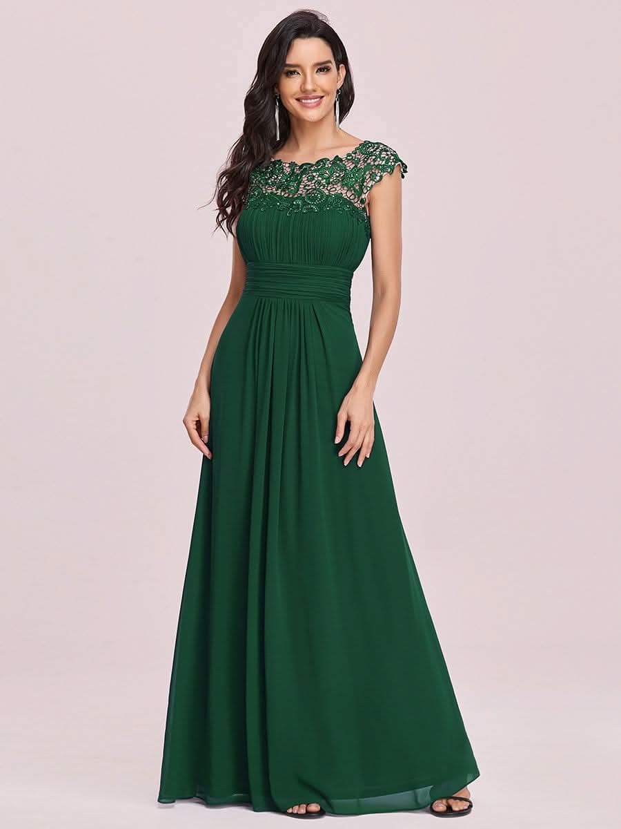 Kurzarm Lange Maxikleid Hochzeitsgast mit Offenem Rücken #Farbe_Dunkel Gruen