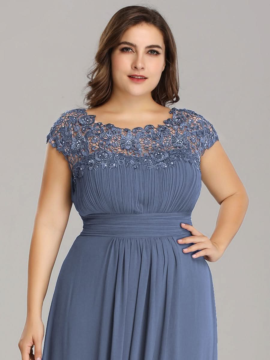 Elegantes Maxi-Brautjungfernkleid mit langen Spitzen und FlügelÄrmeln #Farbe_Dusty Navy