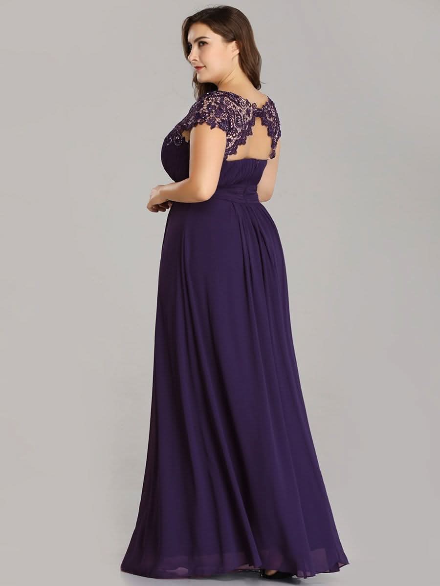 Kurzarm Lange Maxikleid Hochzeitsgast mit Offenem Rücken #Farbe_Dunkel Violett
