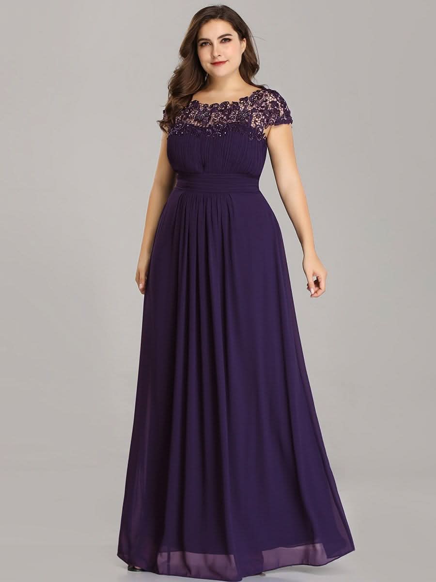 Kurzarm Lange Maxikleid Hochzeitsgast mit Offenem Rücken #Farbe_Dunkel Violett