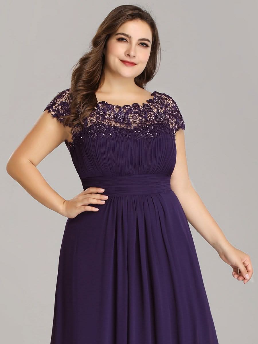 Kurzarm Lange Maxikleid Hochzeitsgast mit Offenem Rücken #Farbe_Dunkel Violett
