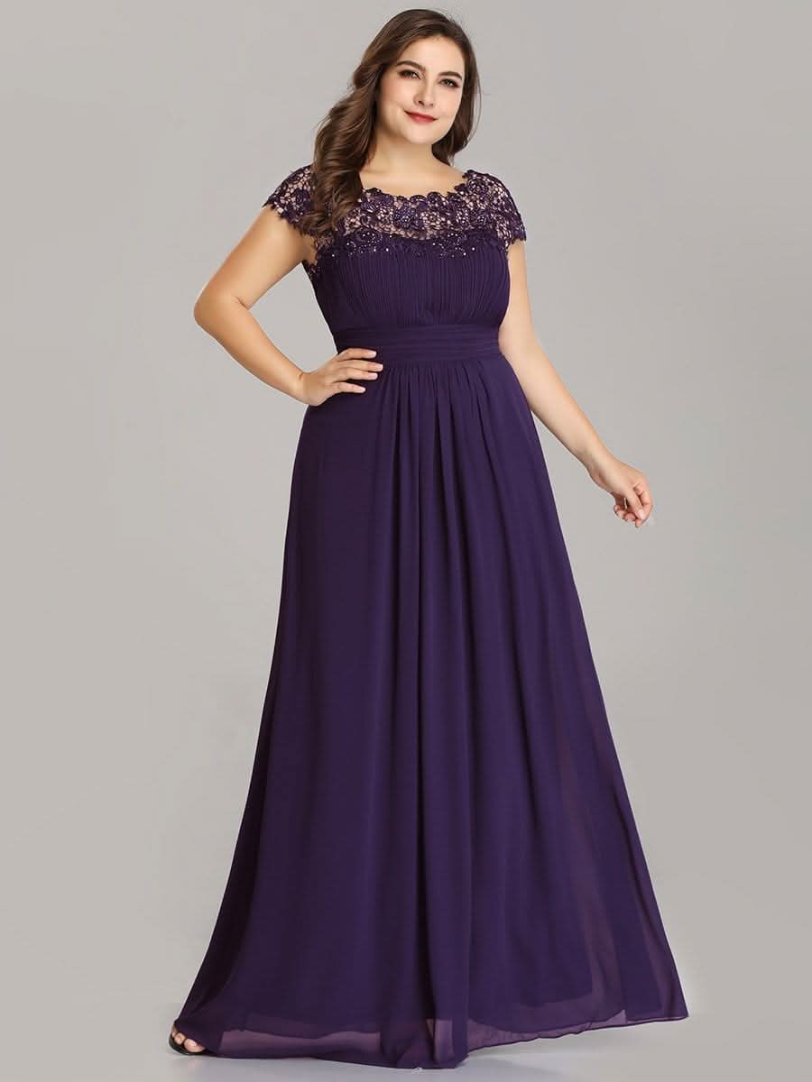 Kurzarm Lange Maxikleid Hochzeitsgast mit Offenem Rücken #Farbe_Dunkel Violett