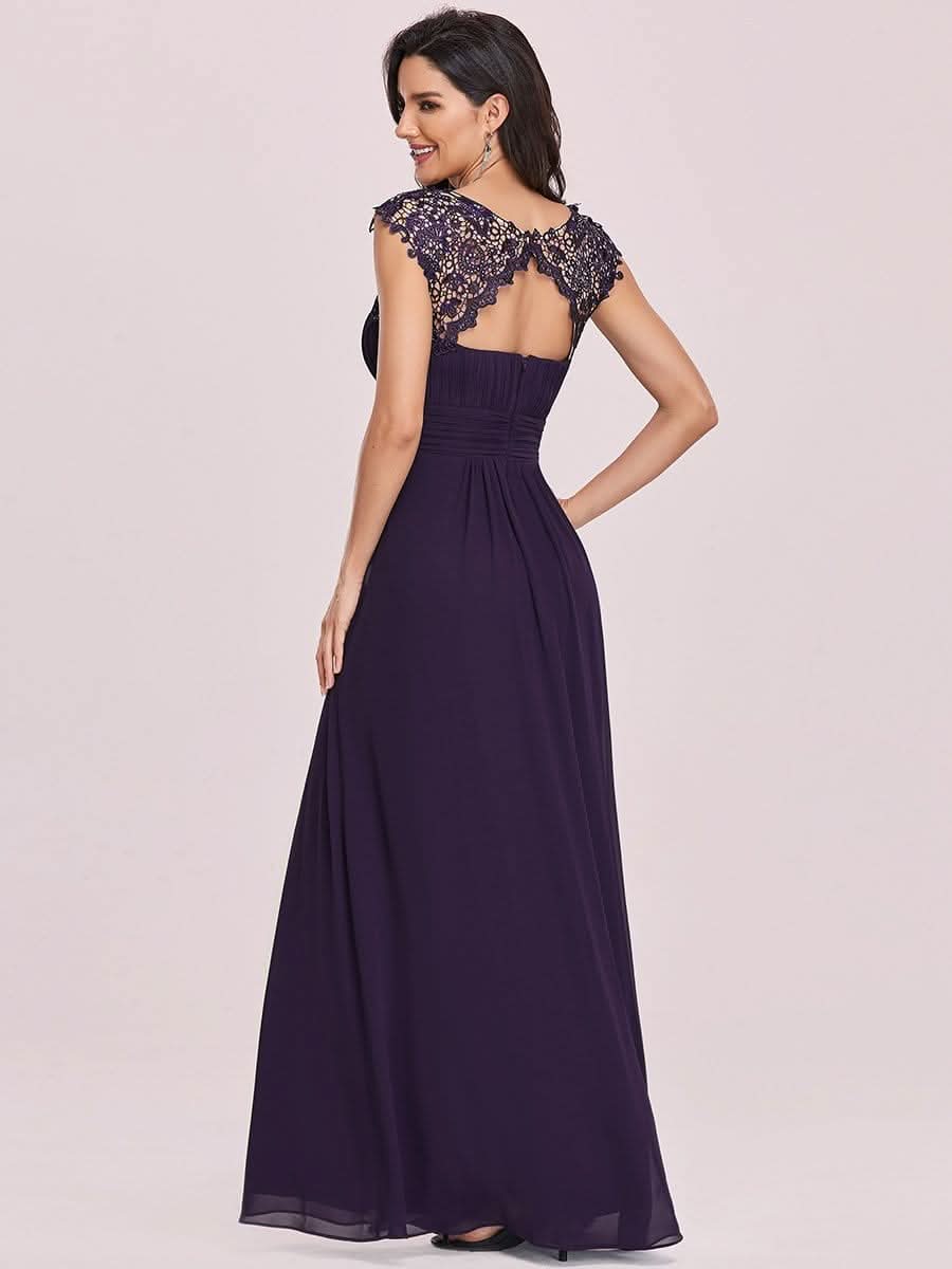Kurzarm Lange Maxikleid Hochzeitsgast mit Offenem Rücken #Farbe_Dunkel Violett