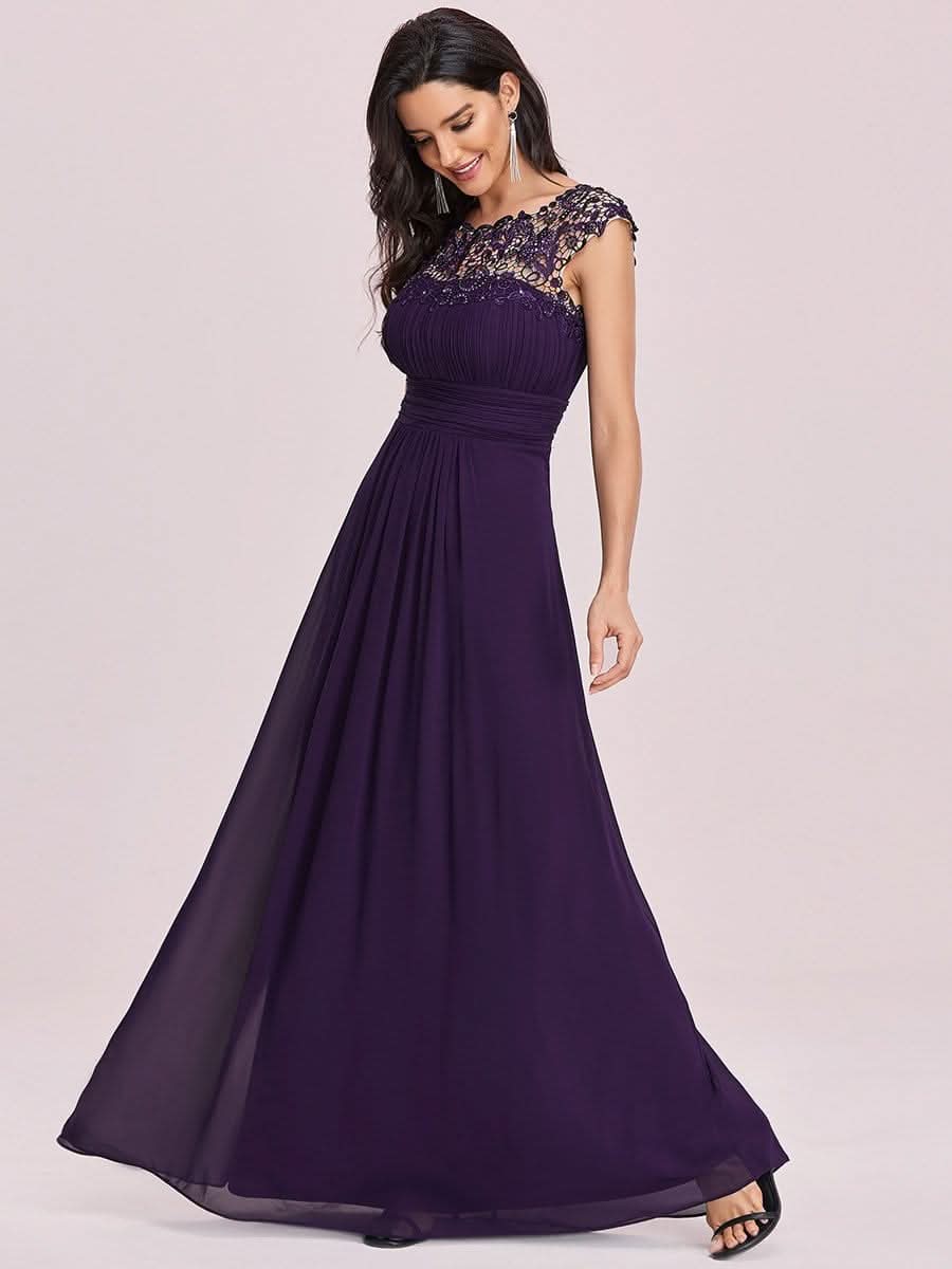 Kurzarm Lange Maxikleid Hochzeitsgast mit Offenem Rücken #Farbe_Dunkel Violett