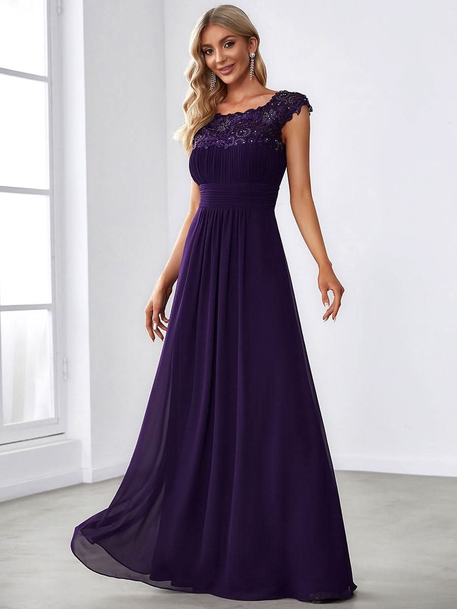 Kurzarm Lange Maxikleid Hochzeitsgast mit Offenem Rücken #Farbe_Dunkel Violett