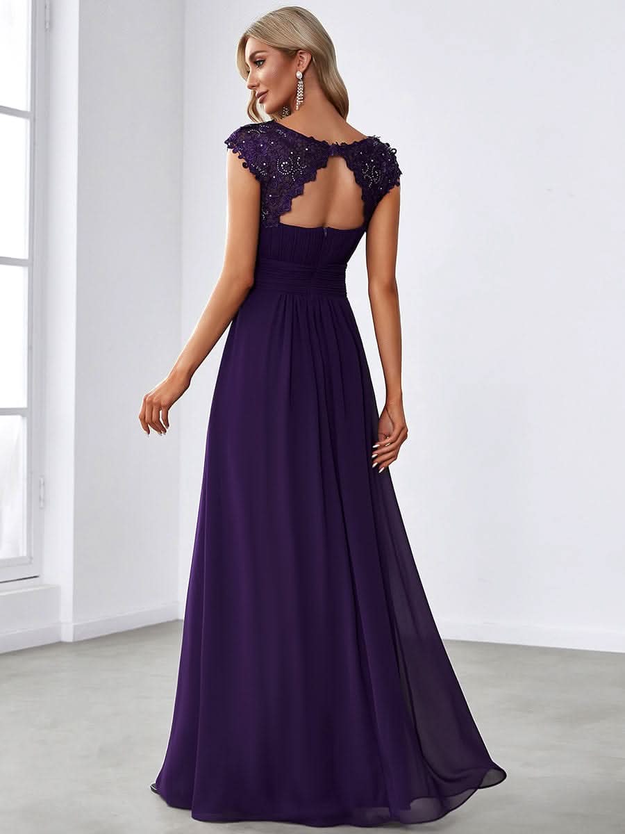 Kurzarm Lange Maxikleid Hochzeitsgast mit Offenem Rücken #Farbe_Dunkel Violett