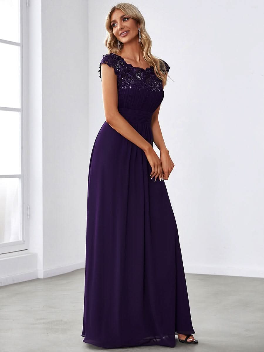 Kurzarm Lange Maxikleid Hochzeitsgast mit Offenem Rücken #Farbe_Dunkel Violett