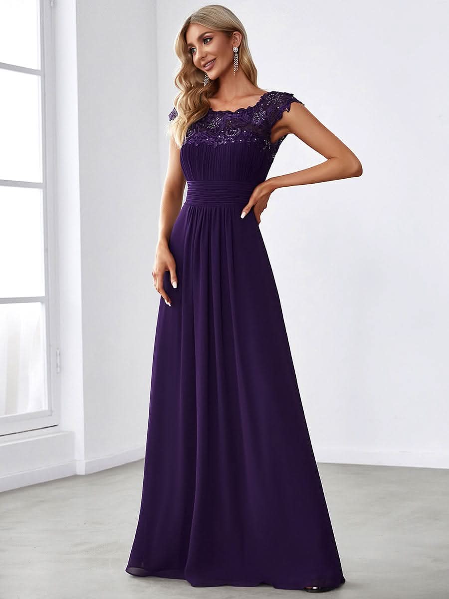 Kurzarm Lange Maxikleid Hochzeitsgast mit Offenem Rücken #Farbe_Dunkel Violett