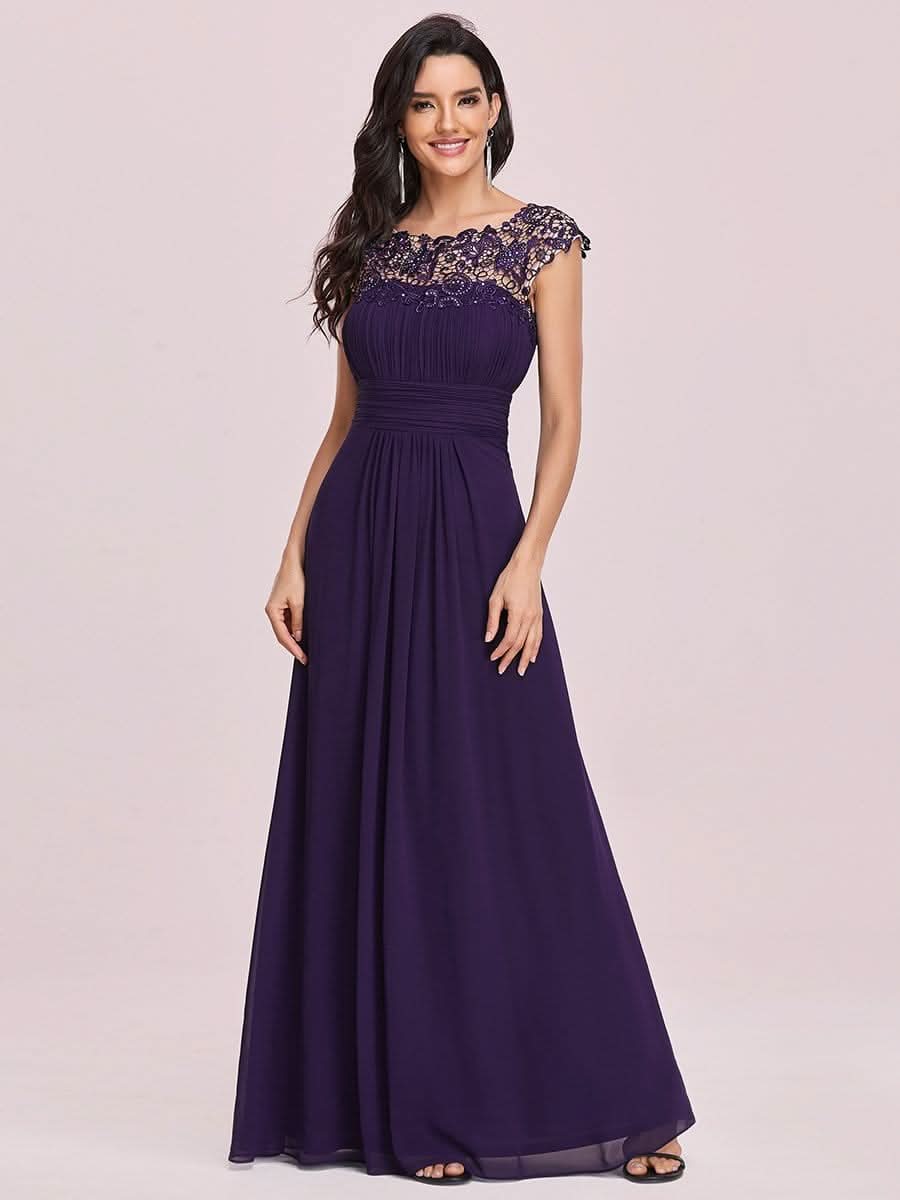 Kurzarm Lange Maxikleid Hochzeitsgast mit Offenem Rücken #Farbe_Dunkel Violett