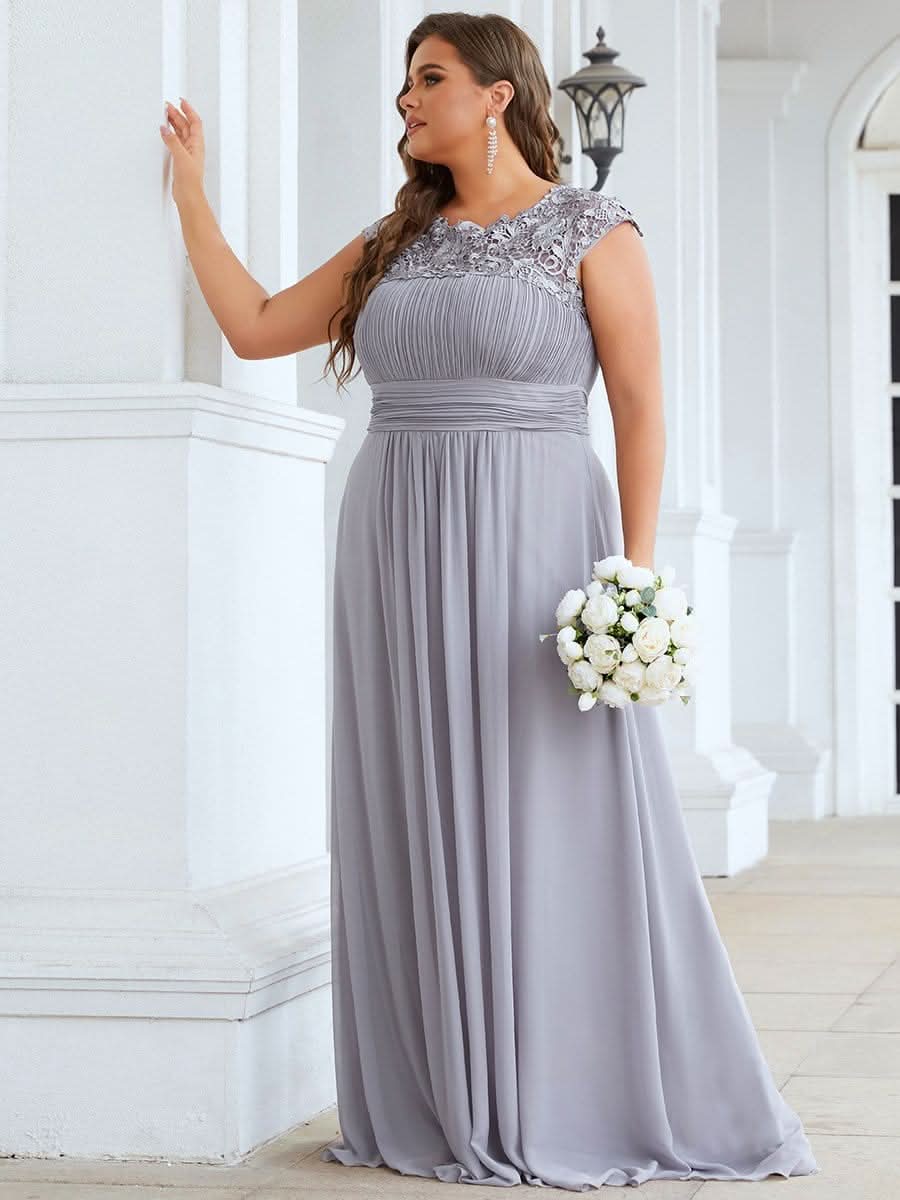 Rundhals A-Linie Midikleid Hochzeitsgast Große Größen #Farbe_Grau