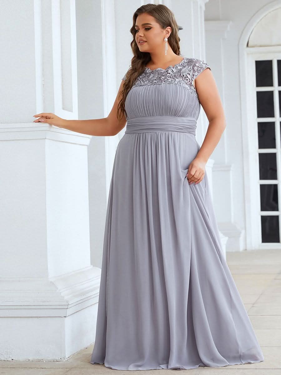 Rundhals A-Linie Midikleid Hochzeitsgast Große Größen #Farbe_Grau