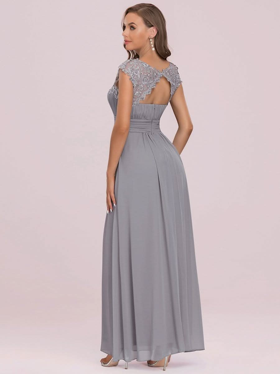 Kurzarm Lange Maxikleid Hochzeitsgast mit Offenem Rücken #Farbe_Grau