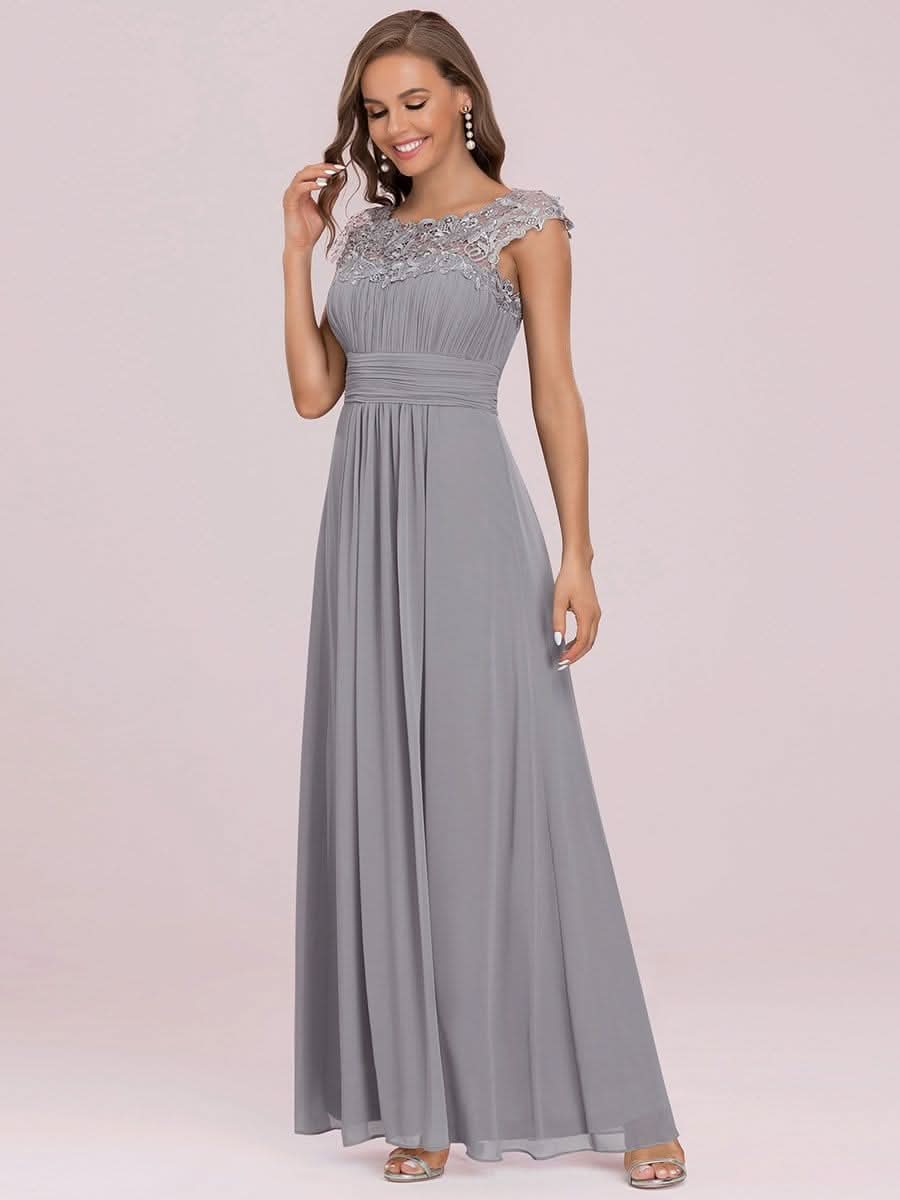 Kurzarm Lange Maxikleid Hochzeitsgast mit Offenem Rücken #Farbe_Grau
