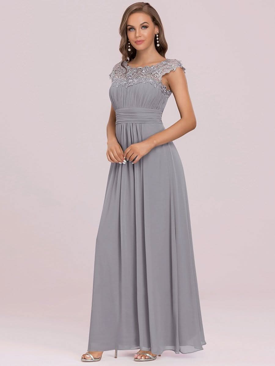Kurzarm Lange Maxikleid Hochzeitsgast mit Offenem Rücken #Farbe_Grau